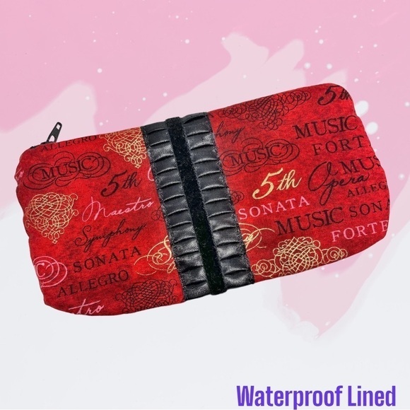 homemade Handbags - Waterproof Make Up Bag- Music sayings w/ Satin